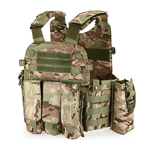 Lixada Chaleco Táctico Militar, Chaleco Táctico Hombre , Chaleco de Asalto Entrenamiento para Airsoft con Compartimentos, Ropa Militar de bolsillos, Modular de Caza de Engranajes