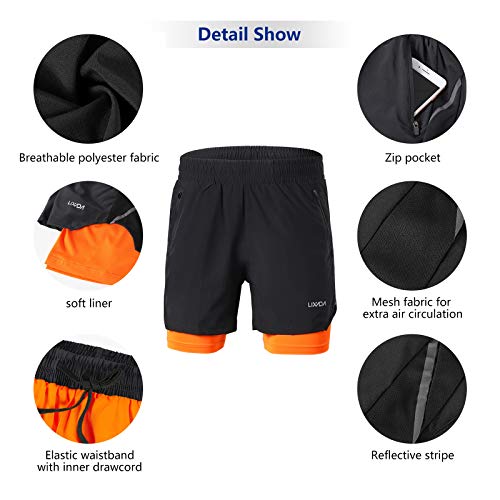 Lixada Hombres Pantalónes Cortos de Running 2-en-1, Pantalones Cortos de Atletismo/Pantalones Cortos de Fitness Maratón, Transpirable Pantalones+Secado Rápido