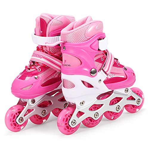 Lixada Patines en Línea Iluminados Ajustables con Ruedas Iluminadas para Niños y Adultos (S, Rosa)