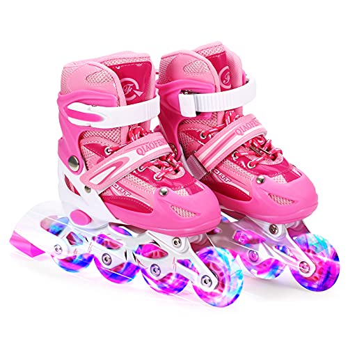 Lixada Patines en Línea Iluminados Ajustables con Ruedas Iluminadas para Niños y Adultos (S, Rosa)