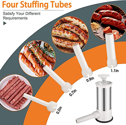 Lixiin Máquina Salchichas, Embutidora de Chorizos Máquina de Salchichas Embutidos Manual de Acero Inoxidable con 4 Tubos de Llenado para Hogar Fiesta (Capacidad 2.2L)