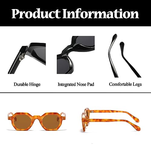 LJCZKA Gafas de Sol Octogonales Hombre Mujer, Vintage Gafas de Sol Pequeñas Poligonales Retro Gafas Protección UV Conducir Pescar al Aire Libre