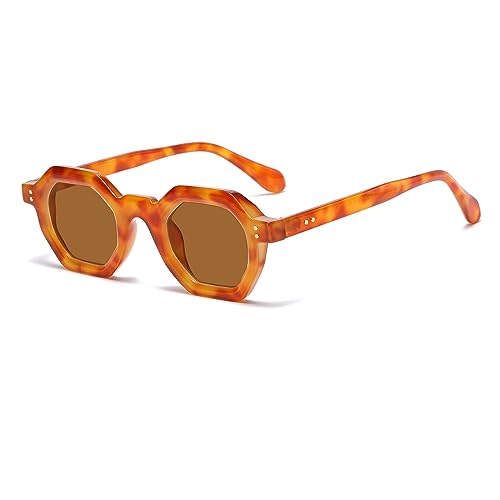 LJCZKA Gafas de Sol Octogonales Hombre Mujer, Vintage Gafas de Sol Pequeñas Poligonales Retro Gafas Protección UV Conducir Pescar al Aire Libre