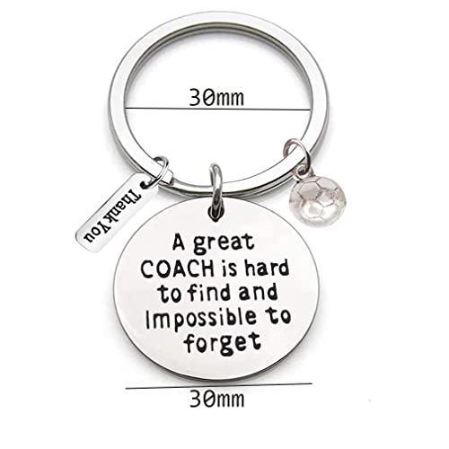 Llavero de acero inoxidable con grabado «A Great Coach is Hard to Find and Impossible to Forget» y adorno de fútbol para profesores, llavero de entrenador, regalo para el día del profesor, plata, M