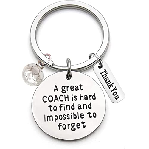 Llavero de acero inoxidable con grabado «A Great Coach is Hard to Find and Impossible to Forget» y adorno de fútbol para profesores, llavero de entrenador, regalo para el día del profesor, plata, M