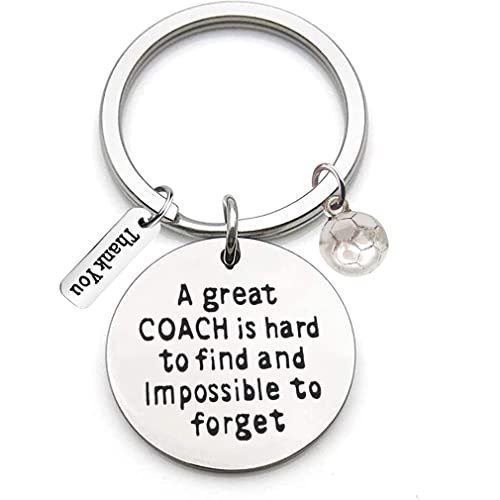 Llavero de acero inoxidable con grabado «A Great Coach is Hard to Find and Impossible to Forget» y adorno de fútbol para profesores, llavero de entrenador, regalo para el día del profesor, plata, M