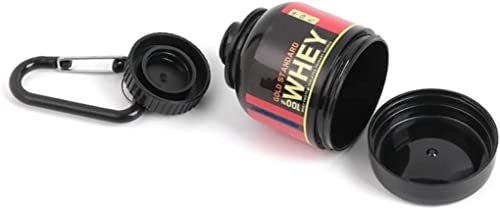 Llavero Proteína Whey Portátil 100ML y 200ML, Mini Bote Recipiente para llevar Suplementos de Bebida en Polvo. Contenedor Botella para Gym. Incluye Mosquetón. (100ML / Negro)