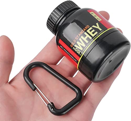 Llavero Proteína Whey Portátil 100ML y 200ML, Mini Bote Recipiente para llevar Suplementos de Bebida en Polvo. Contenedor Botella para Gym. Incluye Mosquetón. (100ML / Negro)