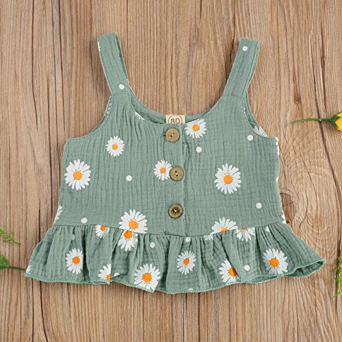 Loalirando Bebé Niña Conjunto Verano de Dos Piezas Traje de Ropa Floral para Niña Pequeña Juego Camiseta sin Manga Chaleco de Volantes + Pantalones Cortos Braguitas para Chica (Verde, 12-24 meses)