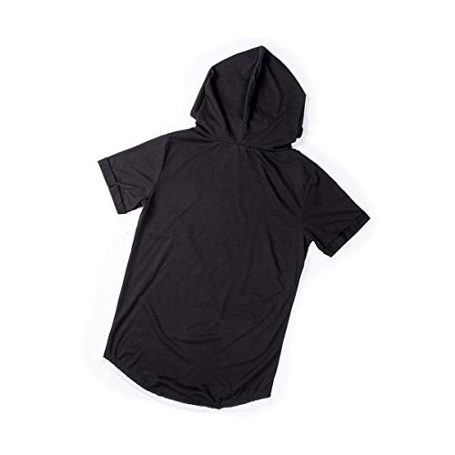 Loalirando Sudadera de Verano para Hombre Top Sudadera de Manga Corta con Capucha Camiseta Deportiva de Color Sólido para Hombres T-Shirt Slim Ajustado con Cordón para Diario Deporte (Negro, L)