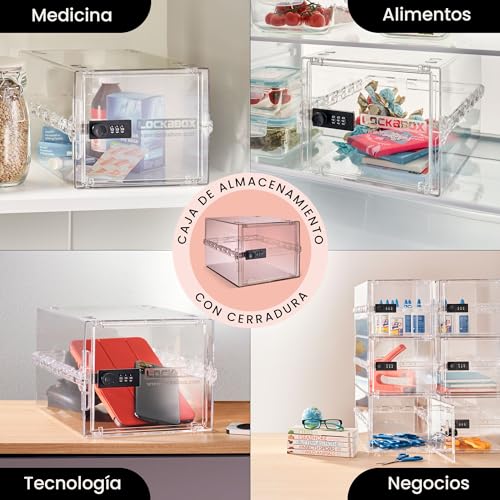 Lockabox One™ | Caja de almacenamiento compacta e higiénica con cerradura para alimentos, medicamentos y seguridad en el hogar (Cristal)