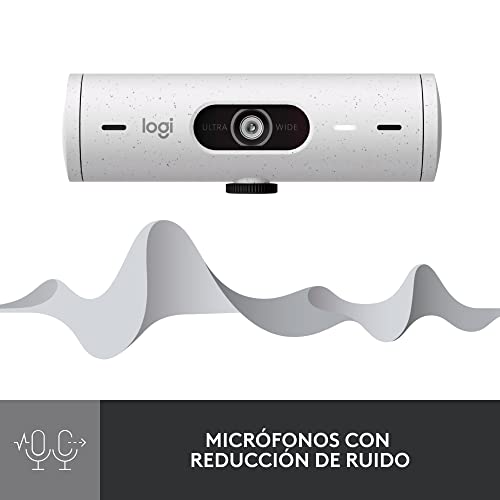 Logitech Brio 500 HD Webcam Ajuste Luz, Modo Visualización, Mics Duales con Reducción Ruido, Cubierta Privacidad Cámara Web, Admite MS Teams, Google Meet, Zoom, Cable USB-C, Webcam Streaming - Blanco