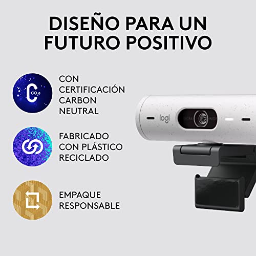 Logitech Brio 500 HD Webcam Ajuste Luz, Modo Visualización, Mics Duales con Reducción Ruido, Cubierta Privacidad Cámara Web, Admite MS Teams, Google Meet, Zoom, Cable USB-C, Webcam Streaming - Blanco