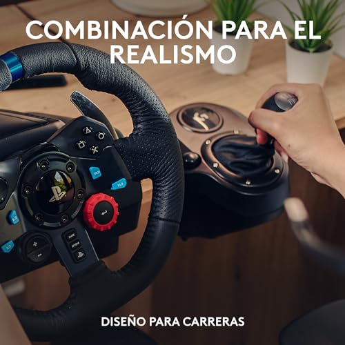 Logitech G G29 Volante y Pedales de Carrera, Force Feedback, para PS5, PS4, PC y MAC y Palanca de Cambio para Volante, 6 Velocidades, Marcha Atrás a Presion, Acero y Cuero auténtico