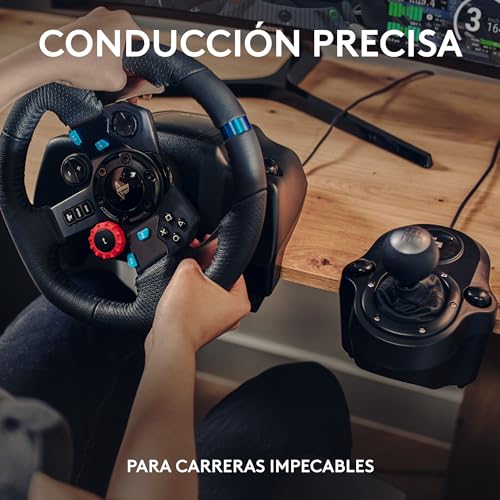 Logitech G G29 Volante y Pedales de Carrera, Force Feedback, para PS5, PS4, PC y MAC y Palanca de Cambio para Volante, 6 Velocidades, Marcha Atrás a Presion, Acero y Cuero auténtico