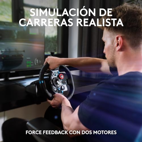 Logitech G G29 Volante y Pedales de Carrera, Force Feedback, para PS5, PS4, PC y MAC y Palanca de Cambio para Volante, 6 Velocidades, Marcha Atrás a Presion, Acero y Cuero auténtico