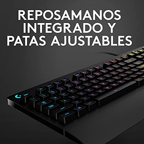 Logitech G213 Prodigy Teclado Gaming con Reposamuñecas, RGB LIGHTSYNC, Teclas Retroiluminadas y Personalizables, Resistente a Salpicaduras, Controles Multimedia Dedicados, Disposición QWERTY ES