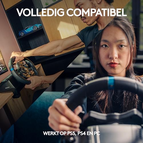 Logitech G923 Volante y Pedales de Carrera para PS5, PS4, PC, TRUEFORCE 1000 Hz con Force Feedback, Embrague Dual, Funda de Volante en Cuero Auténtico, Compatible con F1 23 & Gran Turismo 7, Negro