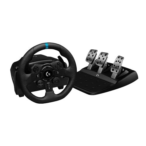 Logitech G923 Volante y Pedales de Carrera para PS5, PS4, PC, TRUEFORCE 1000 Hz con Force Feedback, Embrague Dual, Funda de Volante en Cuero Auténtico, Compatible con F1 23 & Gran Turismo 7, Negro