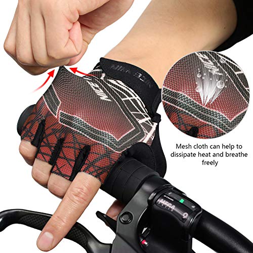 LOHOTEK Guantes de Bicicleta Ciclismo-Motocicleta de MTB Transpirable-Antideslizante - Sin-Dedos Guante Hombres Mujeres Prueba de Golpes con Diseño de Color Degradado (Rojo, XL)