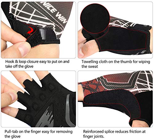 LOHOTEK Guantes de Bicicleta Ciclismo-Motocicleta de MTB Transpirable-Antideslizante - Sin-Dedos Guante Hombres Mujeres Prueba de Golpes con Diseño de Color Degradado (Rojo, XL)