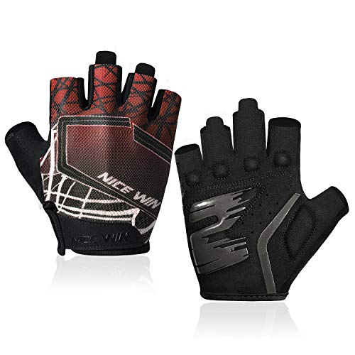 LOHOTEK Guantes de Bicicleta Ciclismo-Motocicleta de MTB Transpirable-Antideslizante - Sin-Dedos Guante Hombres Mujeres Prueba de Golpes con Diseño de Color Degradado (Rojo, XL)