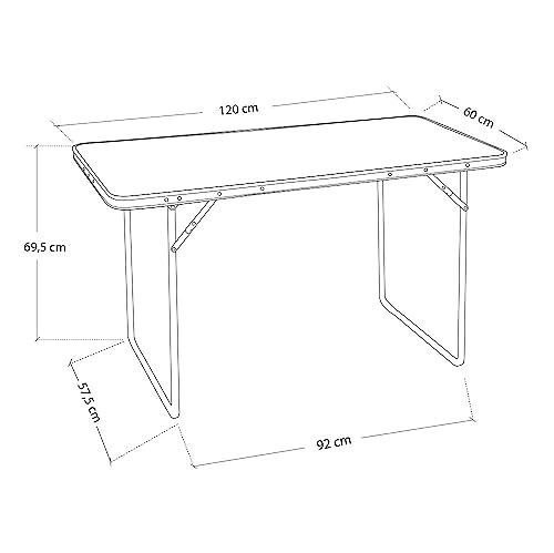 LOLAhome Mesa de Camping Plegable de Acero con encimera Efecto Madera Gris de 120x60x70 cm