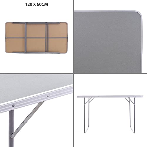 LOLAhome Mesa de Camping Plegable de Acero con encimera Efecto Madera Gris de 120x60x70 cm