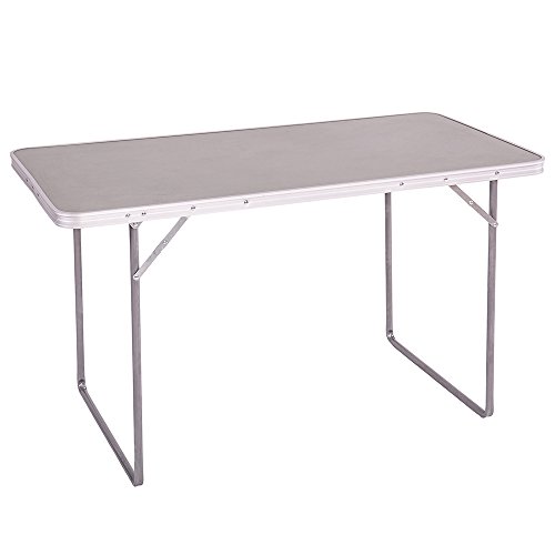 LOLAhome Mesa de Camping Plegable de Acero con encimera Efecto Madera Gris de 120x60x70 cm