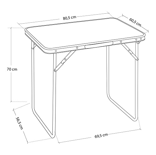 LOLAhome Mesa de Camping Plegable de Acero con encimera Efecto Madera Nogal marrón de 80x60x70 cm