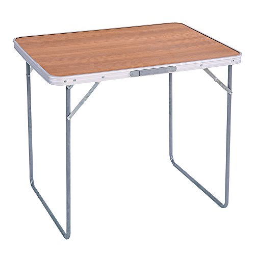 LOLAhome Mesa de Camping Plegable de Acero con encimera Efecto Madera Nogal marrón de 80x60x70 cm