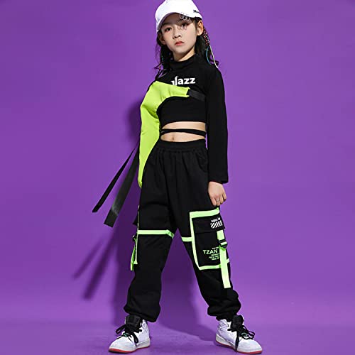 LOLANTA Traje de baile callejero Hip Hop para niñas, conjunto de ropa elegante de pantalones cargo, Negro, 10-11 Años,Tag 150