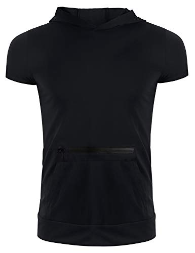 Lomon - Camisetas de gimnasio para hombre, camiseta deportiva, camiseta de tirantes fina para fitnes, sudaderas sin mangas, con capucha y bolsillos, Negro, S