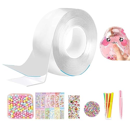 lomonmen Nano Tape Bubbles Kit, Magic Plastic Bubble Ball, Nano Tape Elastic Bubble DIY Craft Kit Versátil cinta de doble cara para los favores de los niños y juguetes fidget (Blanco)