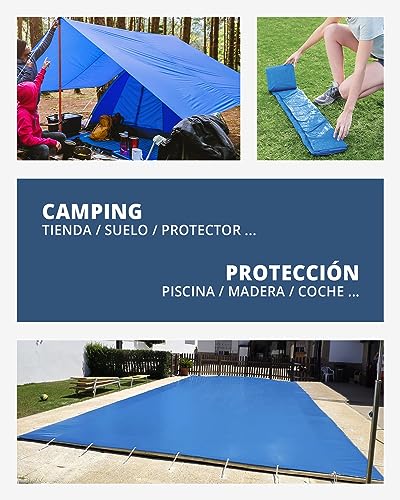 Lona Impermeable para Exterior con Ojales de Aluminio y Esquinas Reforzadas, Varios Tamaños, Color Azul, Multiusos, Polietileno (PE), TBS032 (3 x 4 m, Azul/Gris)