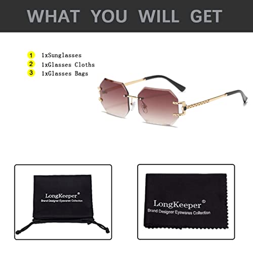 Long Keeper Gafas de Sol Rectangulares Sin Montura Pequeñas Gafas Octogonales Mujer Hombre, Unisex Gafas de Sol Cuadradas Retro Vintage UV400