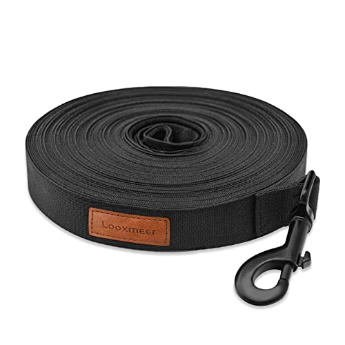 Looxmeer Correa Perro Larga, 3m / 5m / 7m / 10m / 15m / 20m / 25m / 30m Correa de Adiestramiento para Perros, Cuerda Extra Larga Perros, Resistente para Camping Paseo Entrenar, Negro