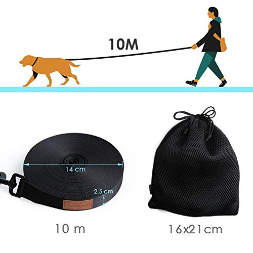 Looxmeer Correa Perro Larga, 3m / 5m / 7m / 10m / 15m / 20m / 25m / 30m Correa de Adiestramiento para Perros, Cuerda Extra Larga Perros, Resistente para Camping Paseo Entrenar, Negro