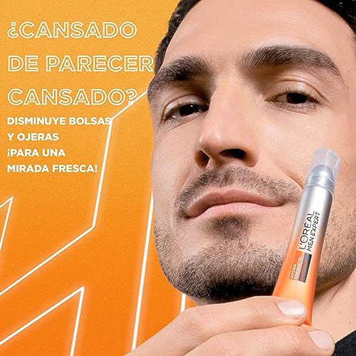 L'Oréal Men Expert Hydra Energetic Roll-On Refrescante para ojos, con vitamina C*, Fórmula antifatiga que reduce la apariencia de bolsas y ojeras, [10ml]