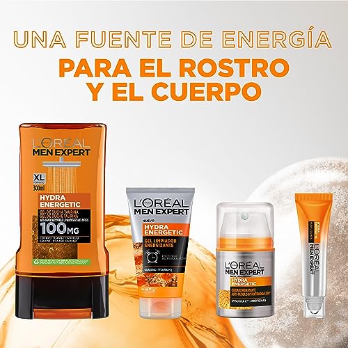 L'Oréal Men Expert Hydra Energetic Roll-On Refrescante para ojos, con vitamina C*, Fórmula antifatiga que reduce la apariencia de bolsas y ojeras, [10ml]