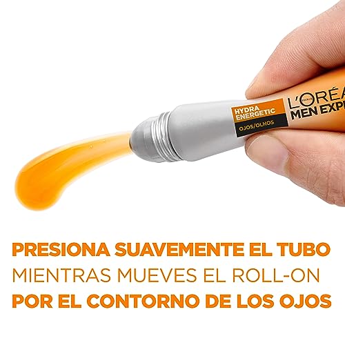 L'Oréal Men Expert Hydra Energetic Roll-On Refrescante para ojos, con vitamina C*, Fórmula antifatiga que reduce la apariencia de bolsas y ojeras, [10ml]