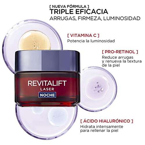 L'Oréal Paris Revitalift Láser Crema de Noche Anti-Edad Triple Acción, Antiarrugas y Multicorrección, 50 ml