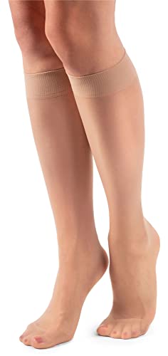 LORES Calcetines altos hasta la rodilla para mujer 15 DEN High Pop Matt semi-Sheer Mallas 2 pares Natalie, natural, talla única