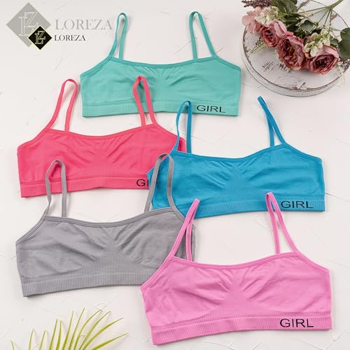 LOREZA ® 5 Bustiers para Niñas en Microfibra Sujetador Deportivo Ropa Interior - Modelo 2-14-16 años