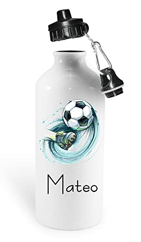 Los Eventos de la Tata - Botella agua niños -Libre BPA - 400ml y 600ml - botella agua personalizada - botella metal - botellas agua personalizadas (600ml, Futbol)