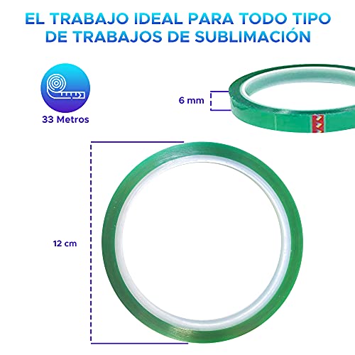 Los Eventos de la Tata. PACK 6 unidades de Cinta Térmica Adhesiva verde especial para sublimar, resistente a altas temperaturas |No Mancha