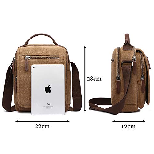 LOSMILE Bolsos Bandolera Hombre Pequeñas Bolsos de mano Bolsa de Hombro Messenger Bag Bolsa de Lona para iPad mini Escolares Sport Casual(Caqui)