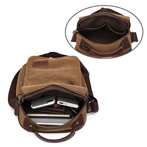 LOSMILE Bolsos Bandolera Hombre Pequeñas Bolsos de mano Bolsa de Hombro Messenger Bag Bolsa de Lona para iPad mini Escolares Sport Casual(Caqui)