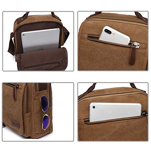 LOSMILE Bolsos Bandolera Hombre Pequeñas Bolsos de mano Bolsa de Hombro Messenger Bag Bolsa de Lona para iPad mini Escolares Sport Casual(Caqui)