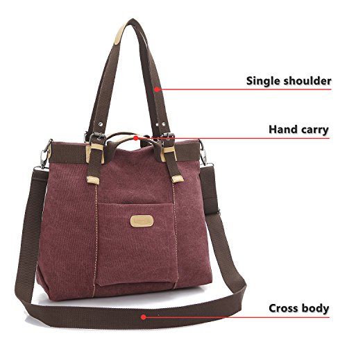 LOSMILE Bolsos de mano para mujer, Bolso de Bandolera Totes Shopper Viajar Hobo de Lona. (vino tinto)